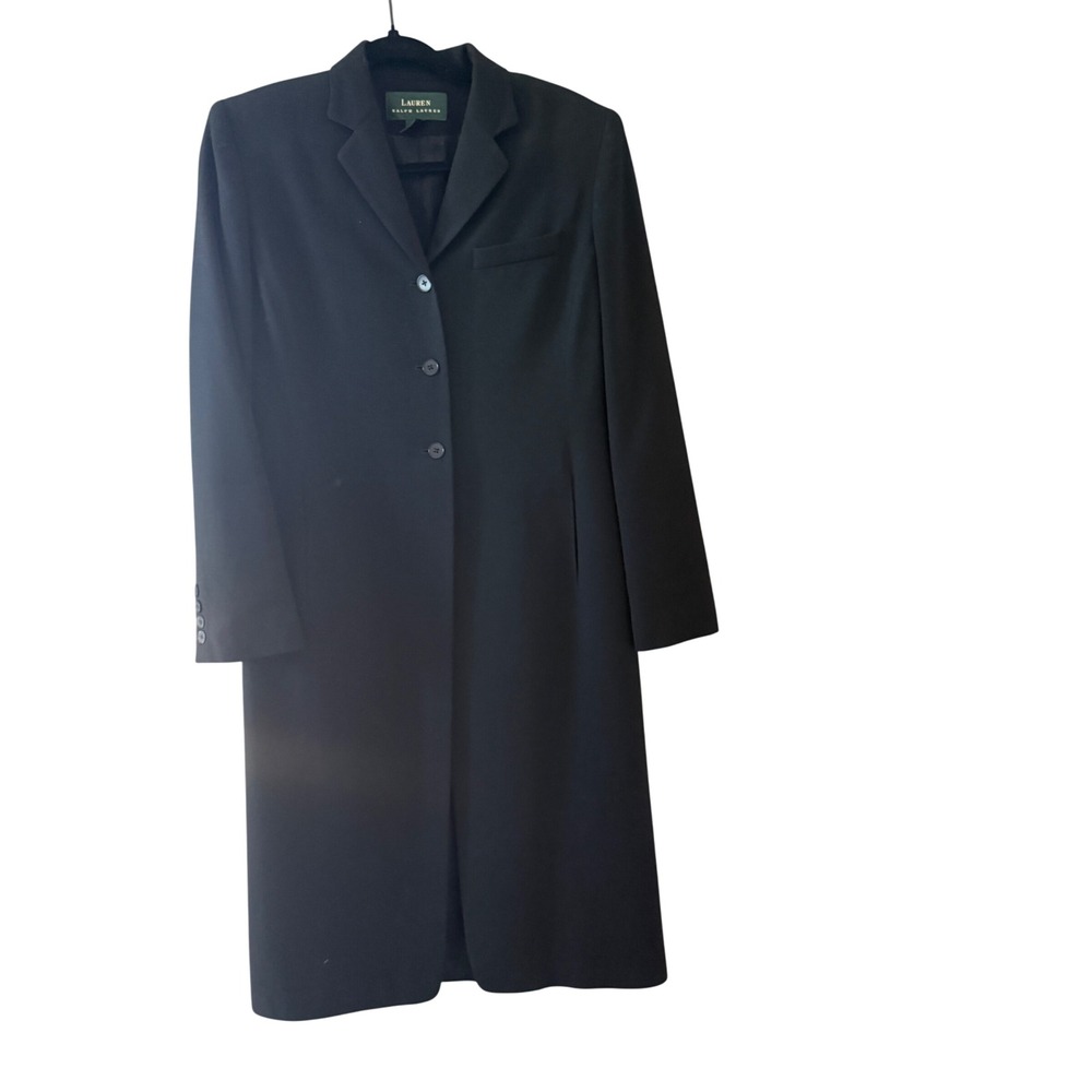 Lauren Ralph Lauren‎ Black Wool Blend 3-Button Longline Blazer Coat 4 Old Money